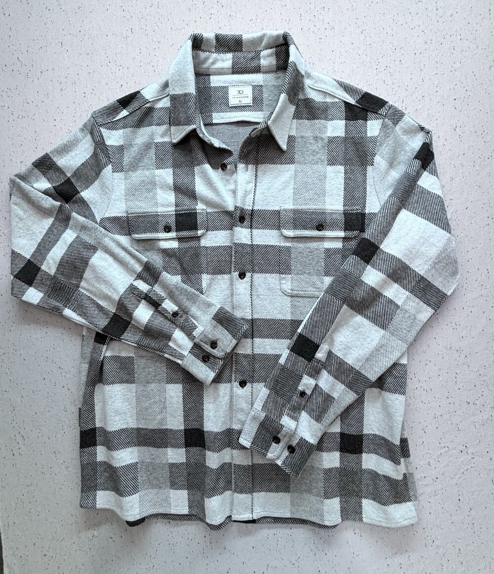 7 Diamonds Generation Soft Flannel Shirt XL Gray Black Plaid 4-Way Stretch $125